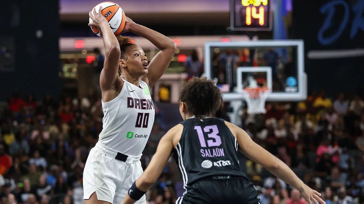 Atlanta Dream forward Naz Hillmon, who scored the go-ahead layup with 20.8 seconds left in overtime of Game 2 against the New York Liberty.