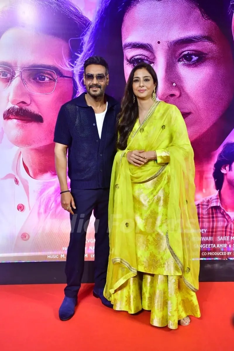 Ajay Devgn and Tabu at a trailer launch event