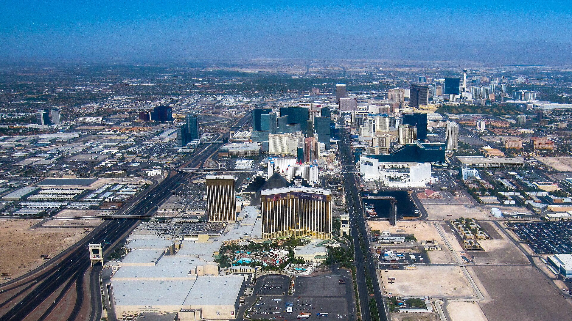 The Las Vegas Strip from the air, near where Tupac Shakur was shot in September 1996