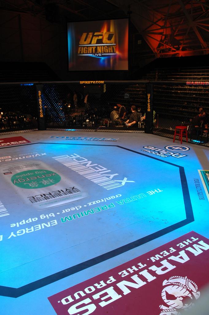 The UFC Octagon under the lights on a UFC Fight Night in Las Vegas