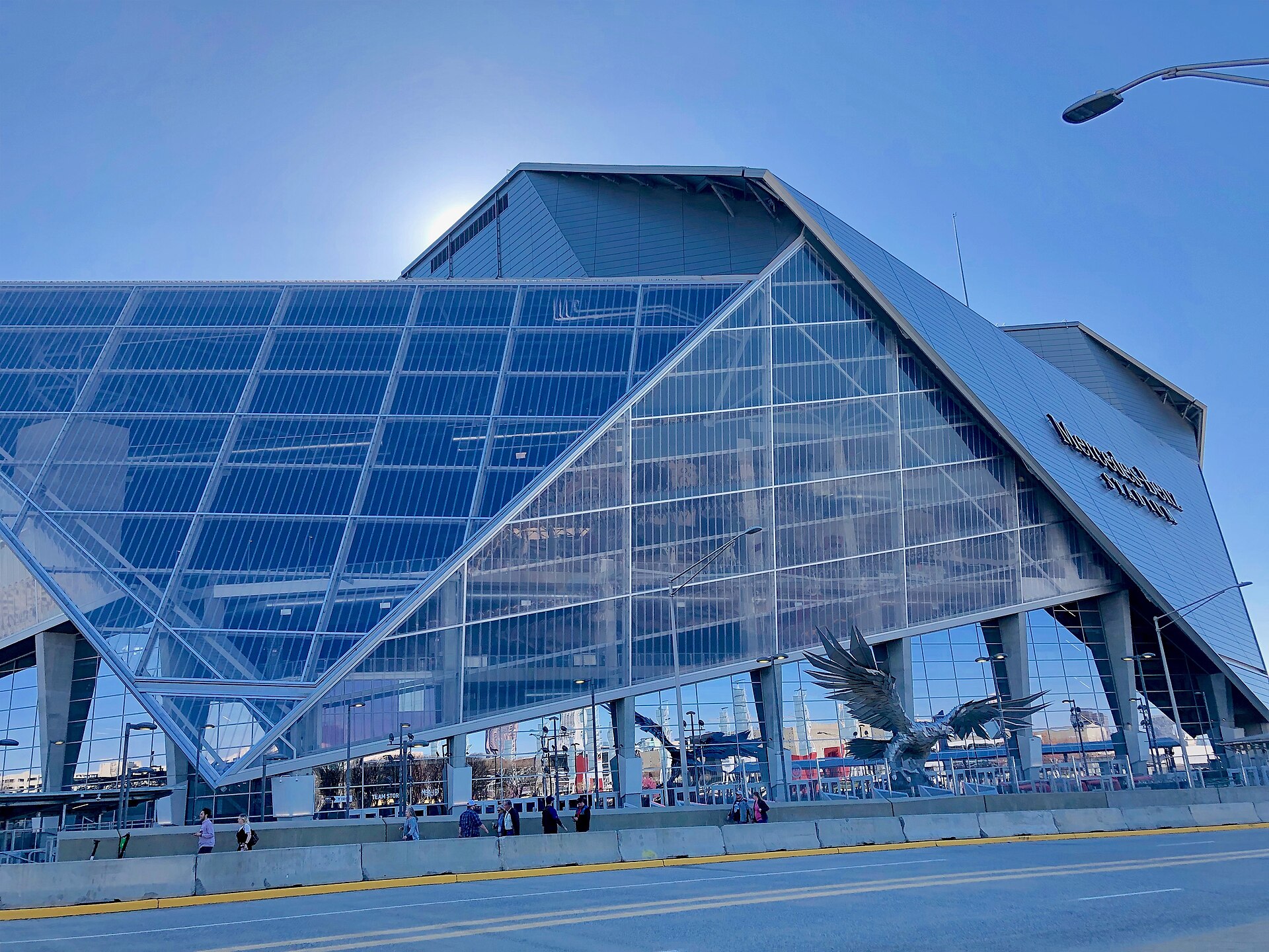 Mercedes-Benz Stadium in Atlanta in bright daylight, home of the Falcons (file photo)