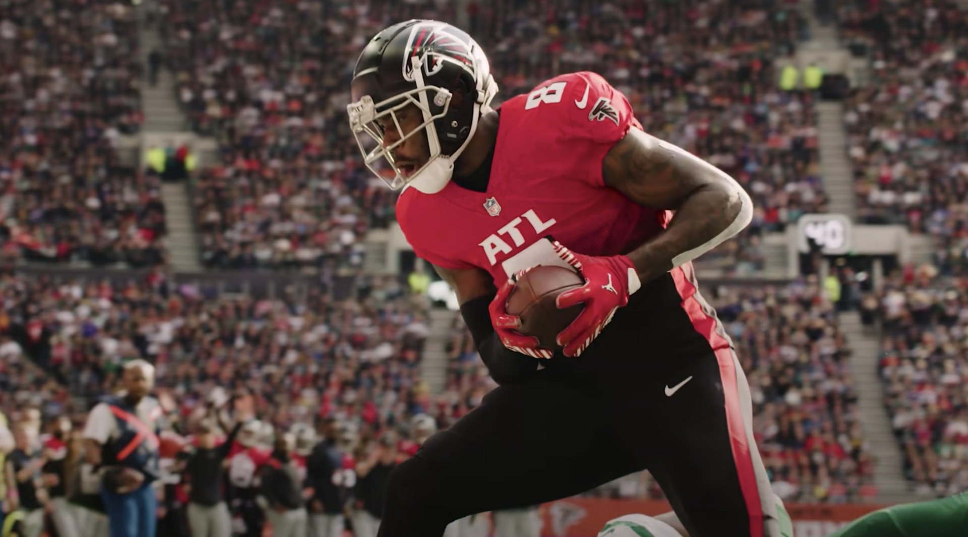 Atlanta Falcons tight end Kyle Pitts scores a touchdown