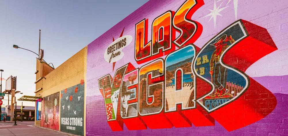 The Greetings from Las Vegas mural wall in the Arts District