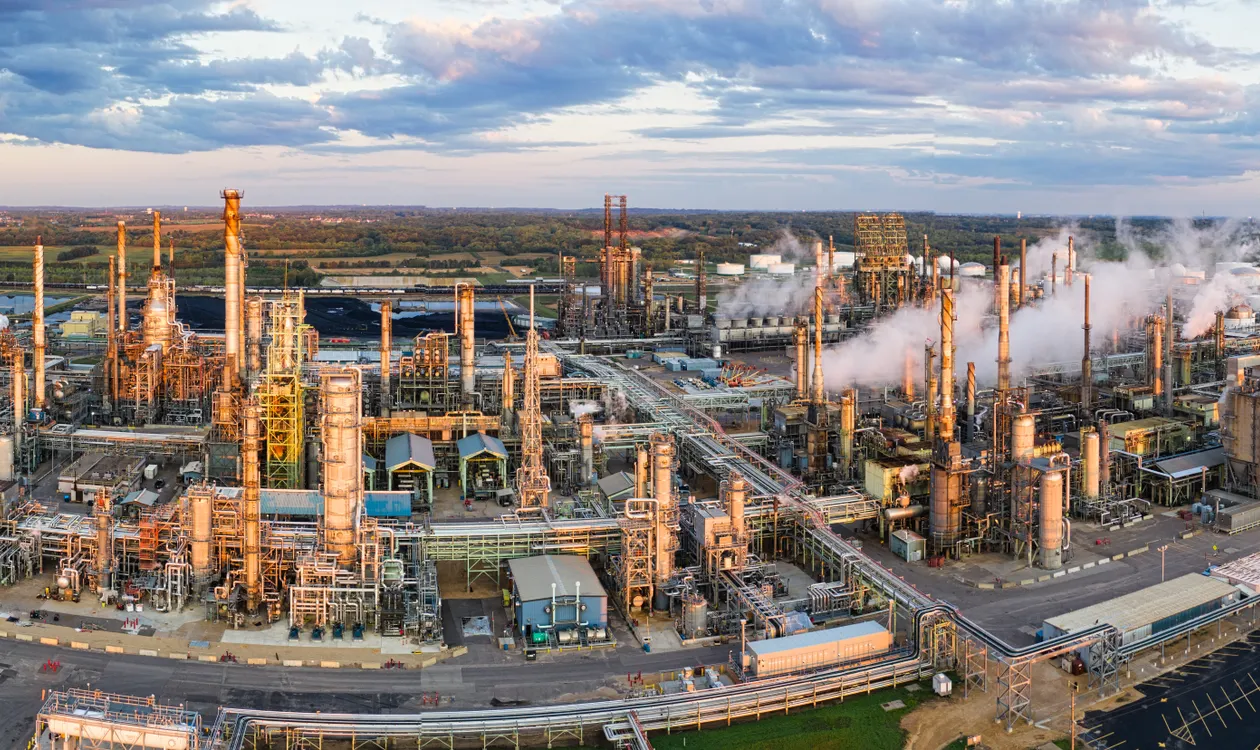An oil refinery at work