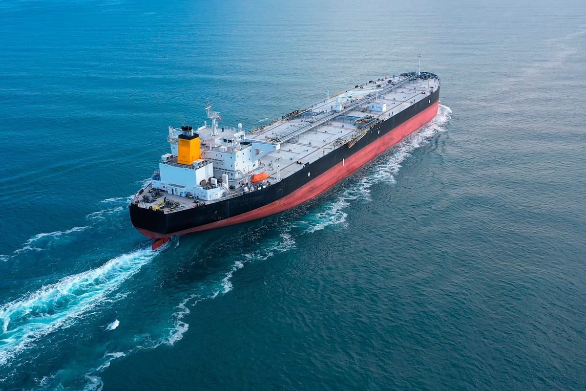 An oil tanker ship at sea