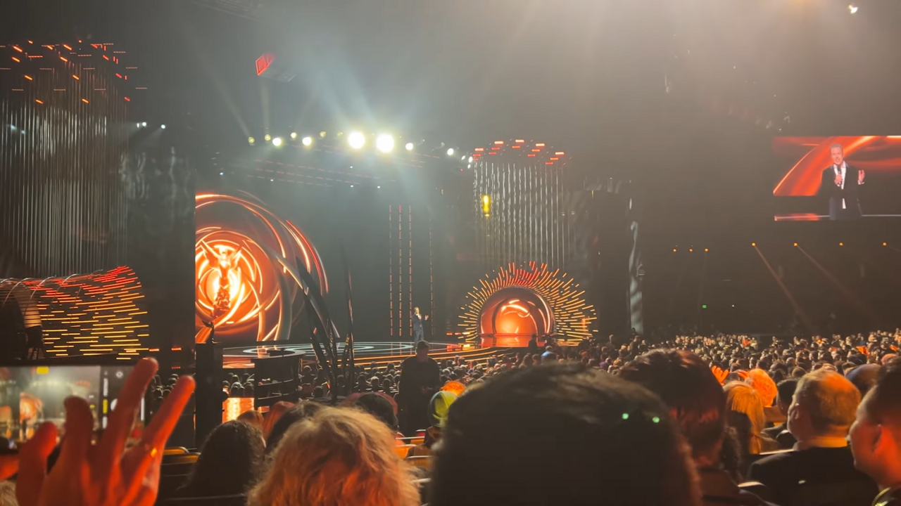 Geoff Keighley presenting on stage at The Game Awards in Los Angeles