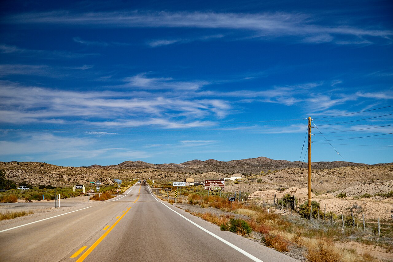 U.S. Route 93 at Cathedral Gorge State Park outside Panaca in Lincoln County, Nevada