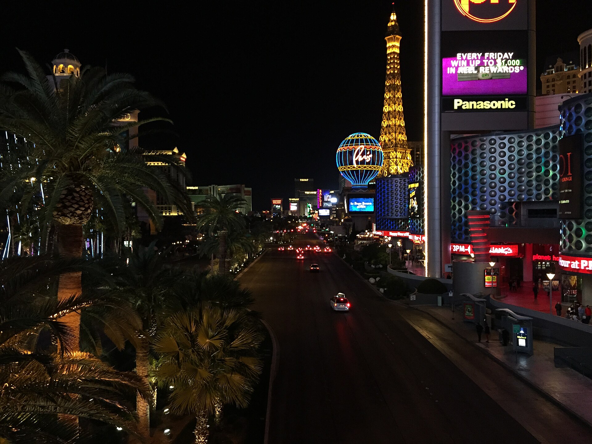 Las Vegas Boulevard near Harmon Avenue at night