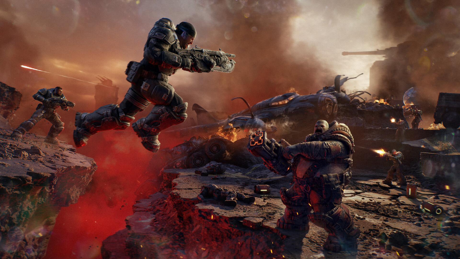 Official Gears of War: E-Day artwork with Marcus Fenix in battle — the prequel launched October 6 on Xbox and PC