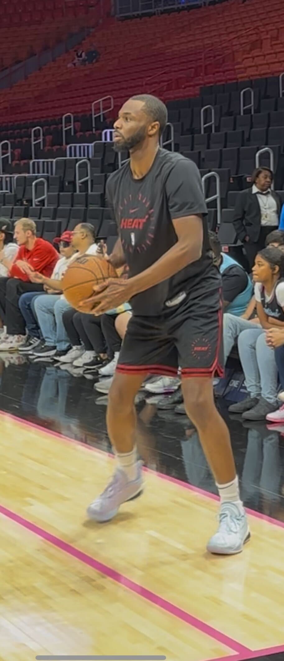 Andrew Wiggins warming up in Miami Heat gear before a game