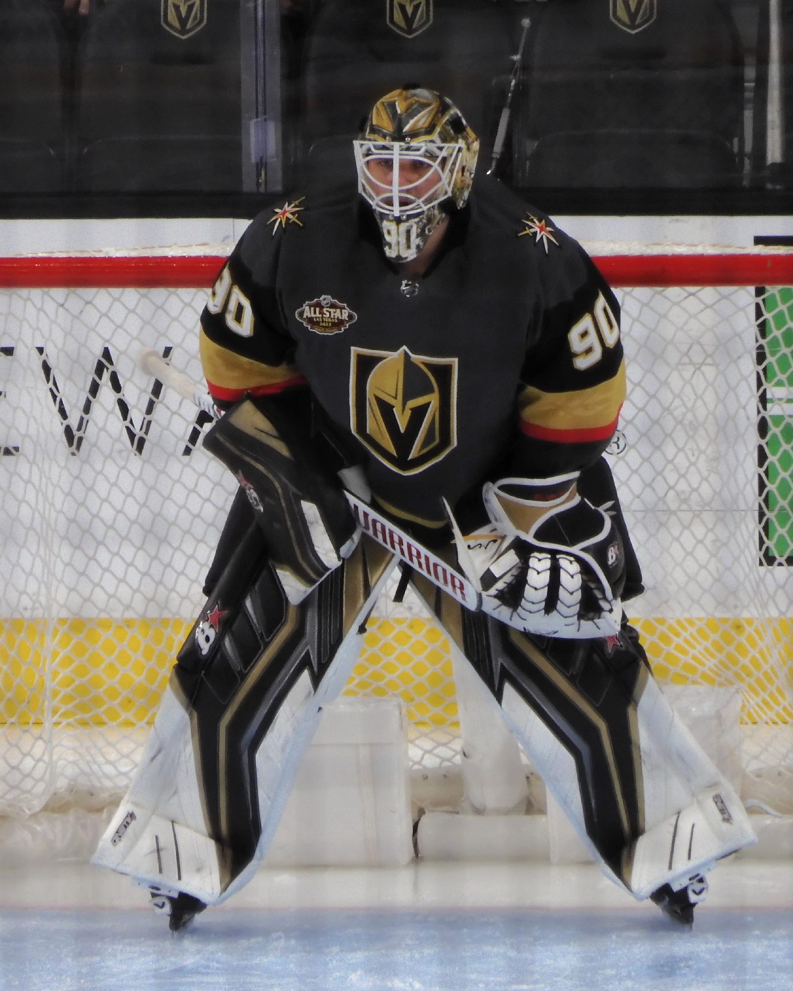 Golden Knights goaltender Robin Lehner in the crease during a game.