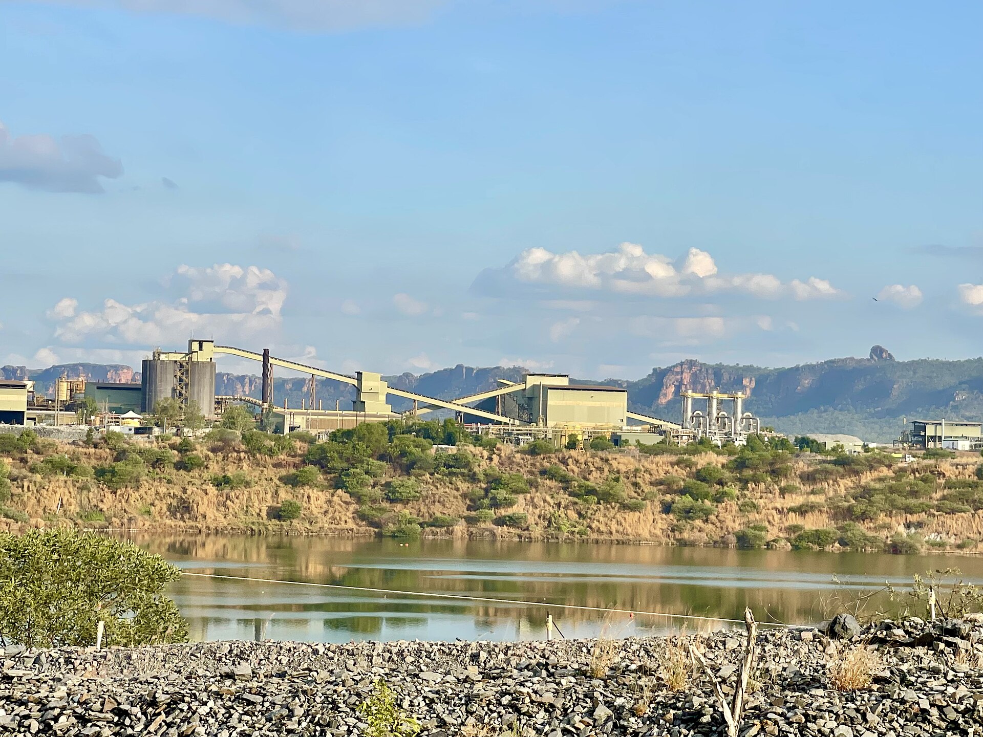 The Ranger uranium mine in Australia's Northern Territory, with processing facilities beside a tailings pond