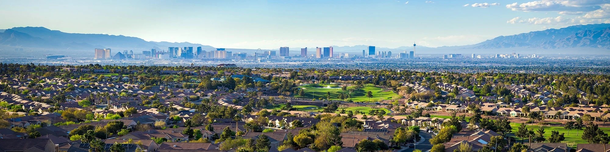 Henderson's Green Valley Ranch neighborhoods with the Las Vegas skyline in the distance