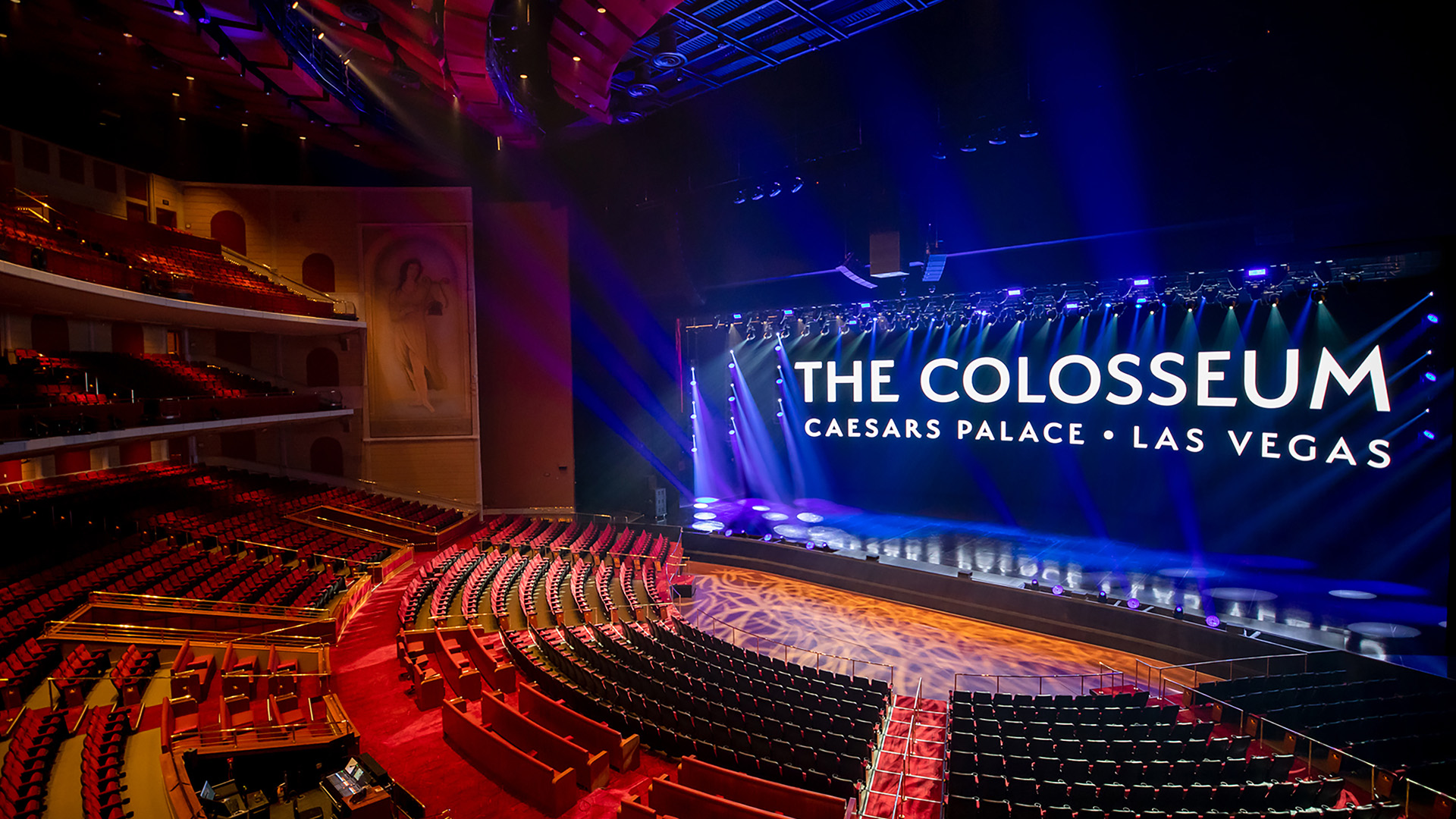 The Colosseum at Caesars Palace in Las Vegas, lit up before a show