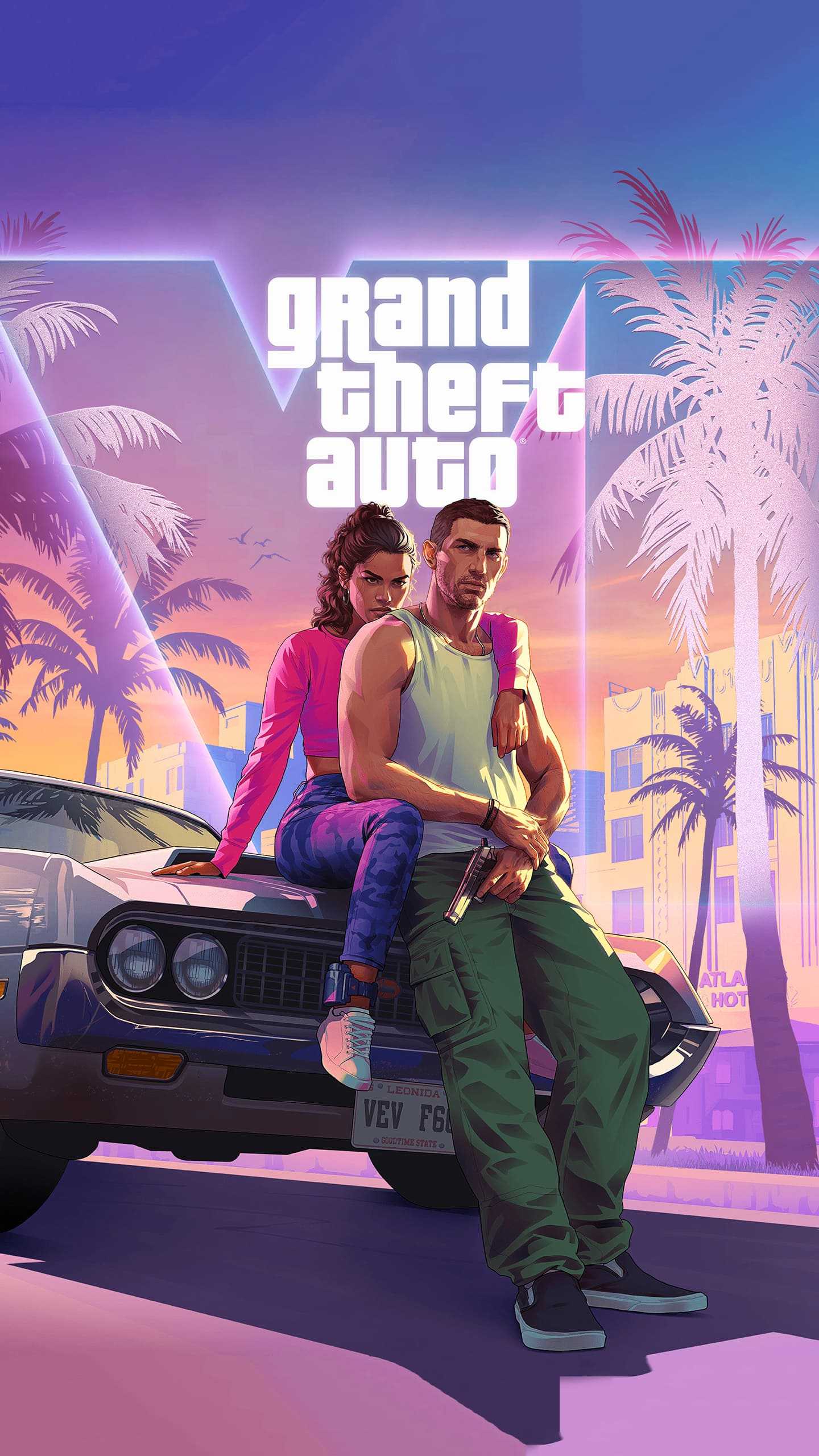 Portrait key art for Grand Theft Auto VI with Lucia and Jason