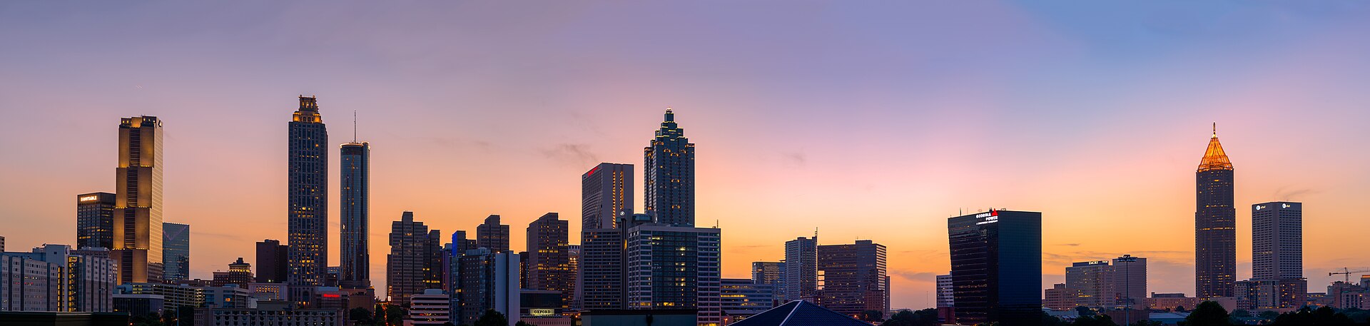 The downtown Atlanta skyline at sunset
