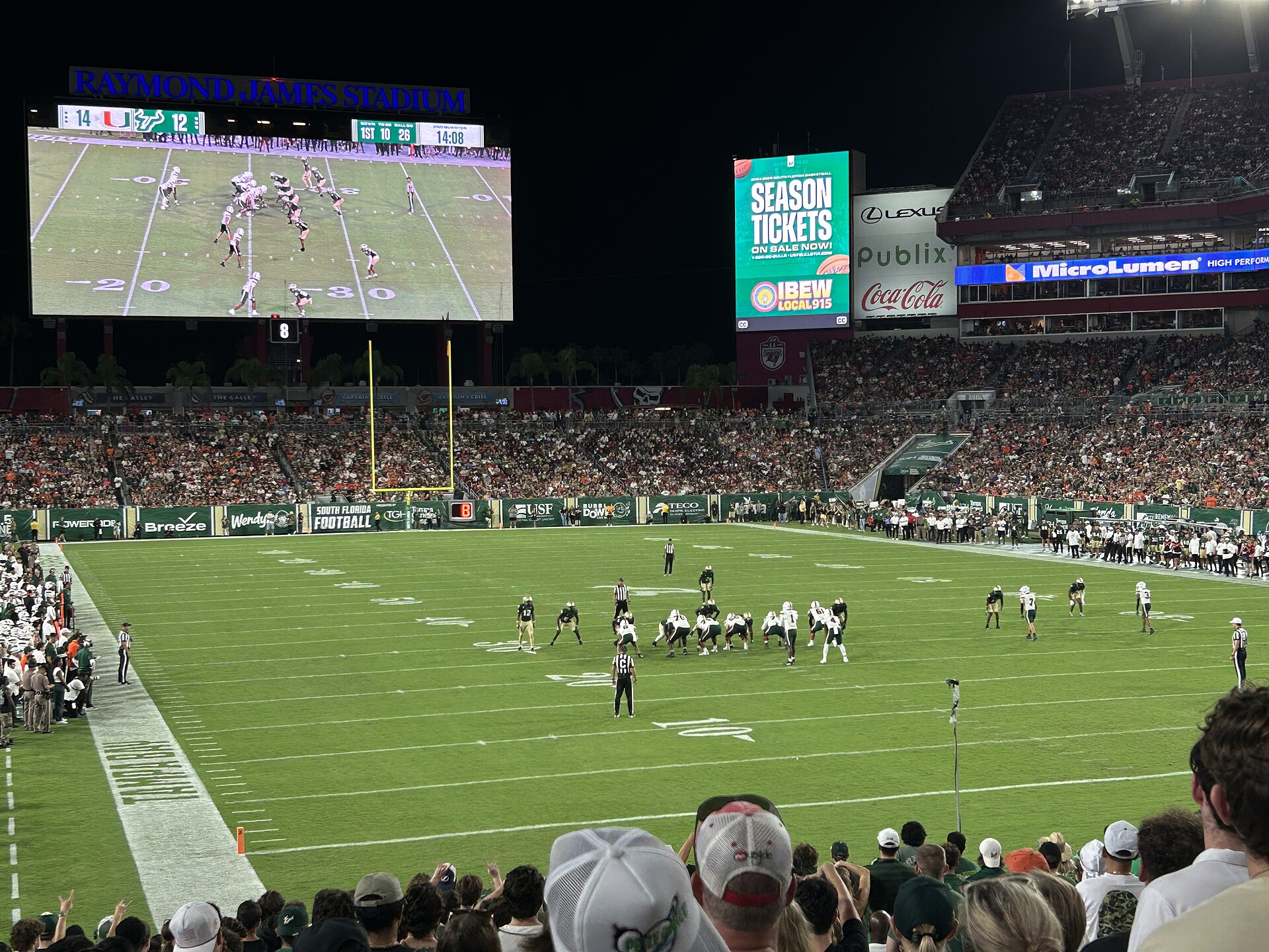 Miami Hurricanes in action against the USF Bulls at Raymond James Stadium in September 2024