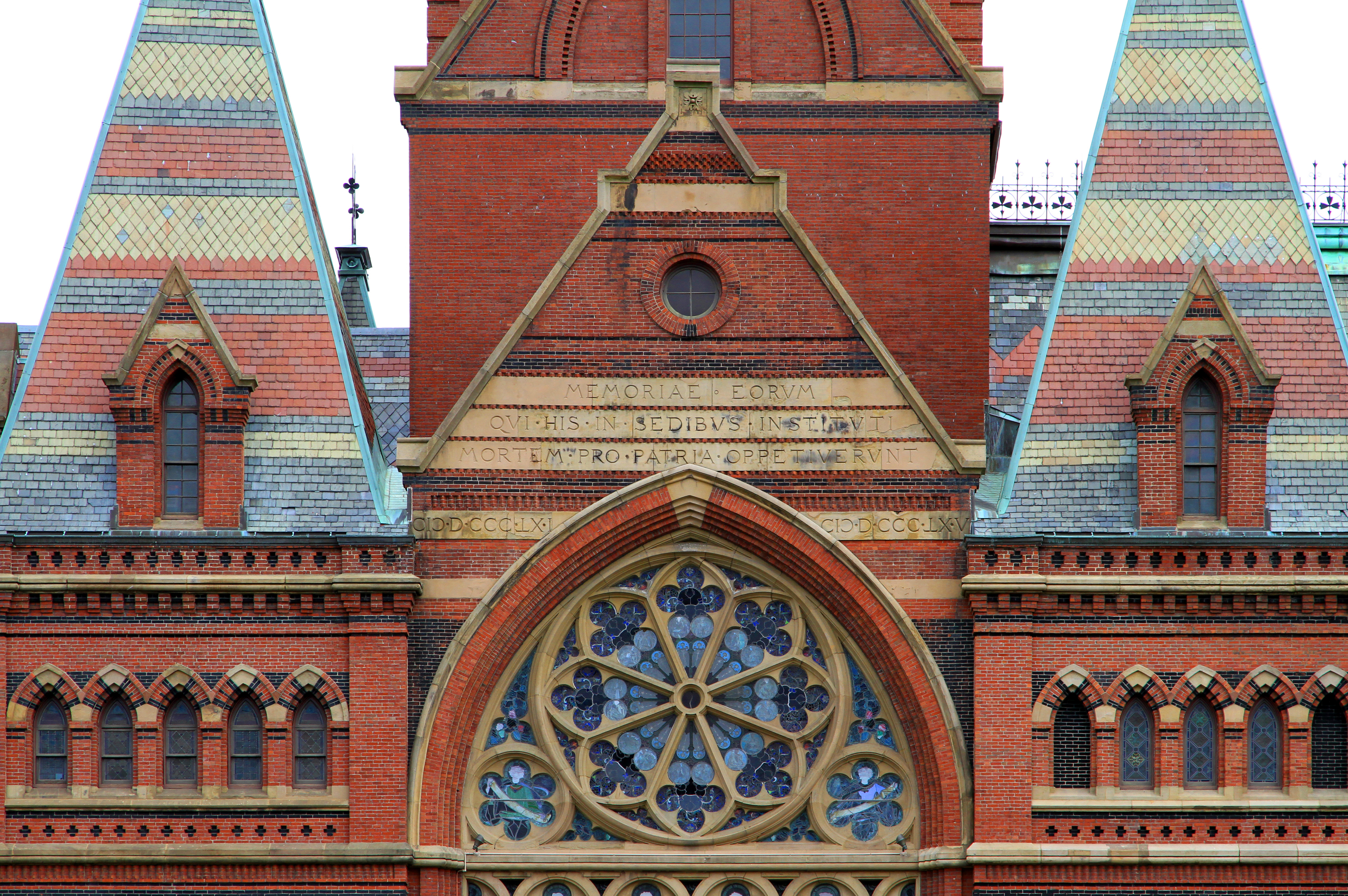 Memorial Hall at Harvard University in Cambridge, Massachusetts, on a bright day