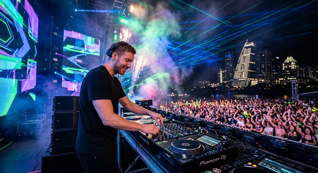 Calvin Harris performs for a massive festival crowd — his closing set at Head Trip's debut Saturday never happened after lightning forced an evacuation