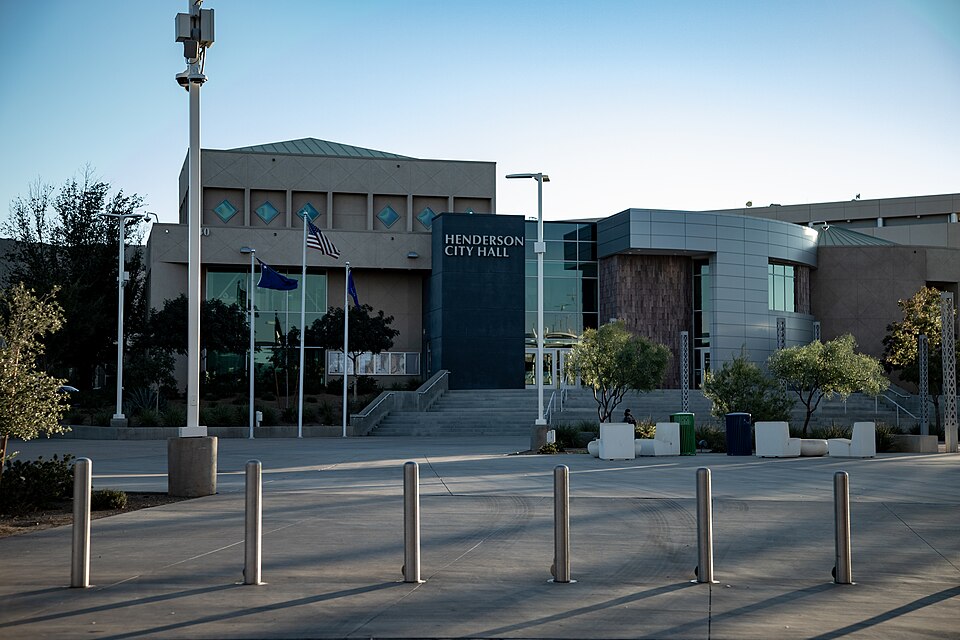 The front of Henderson City Hall in daylight