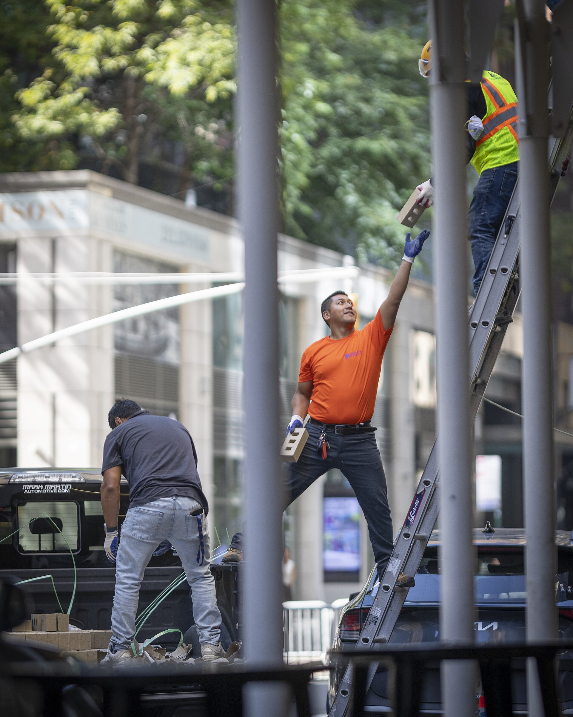 Construction workers on a building site (file photo)