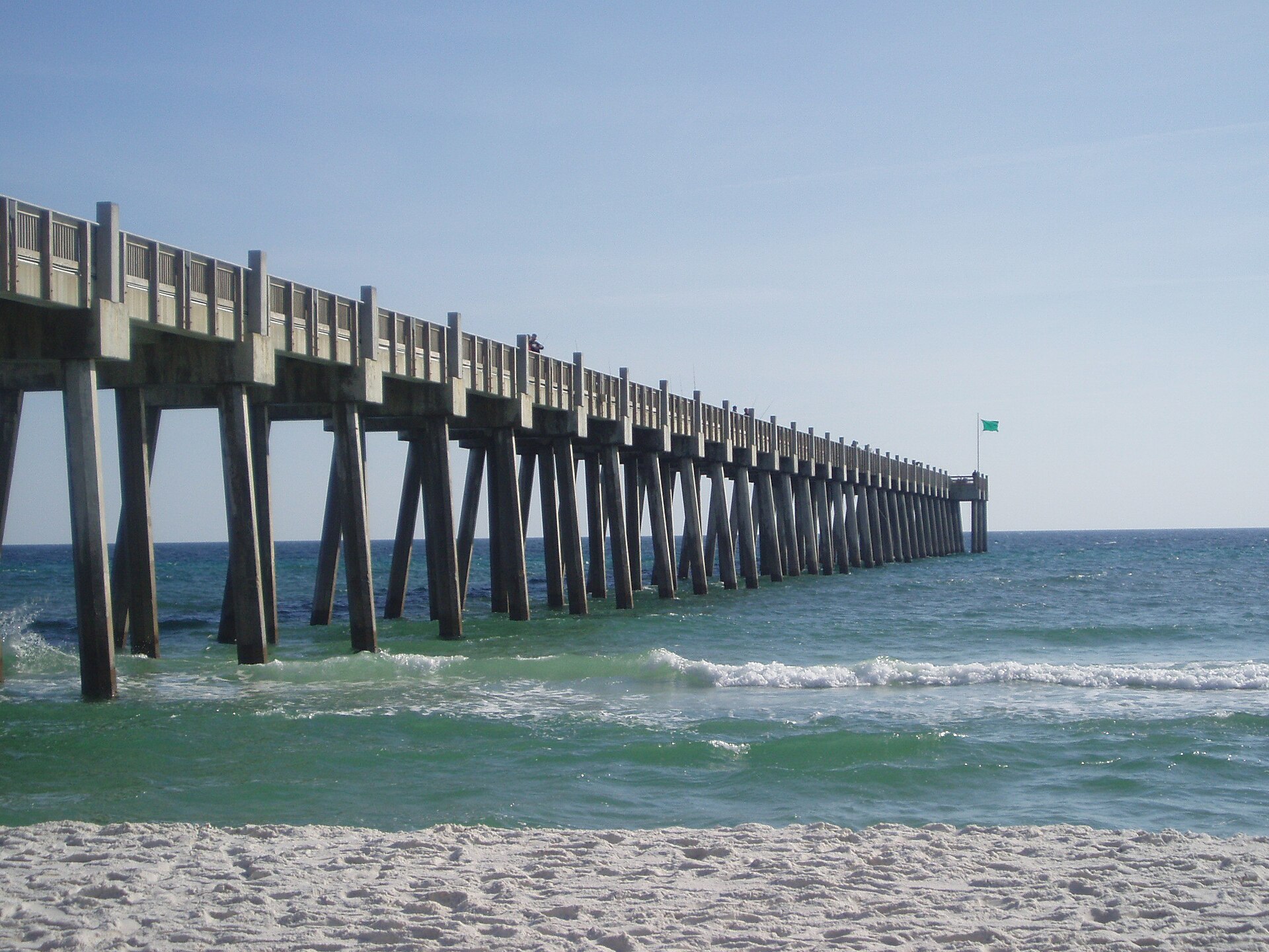 The beach at Gulf Pier in Pensacola Beach, Florida — now facing 6 to 9 feet of storm surge Friday night