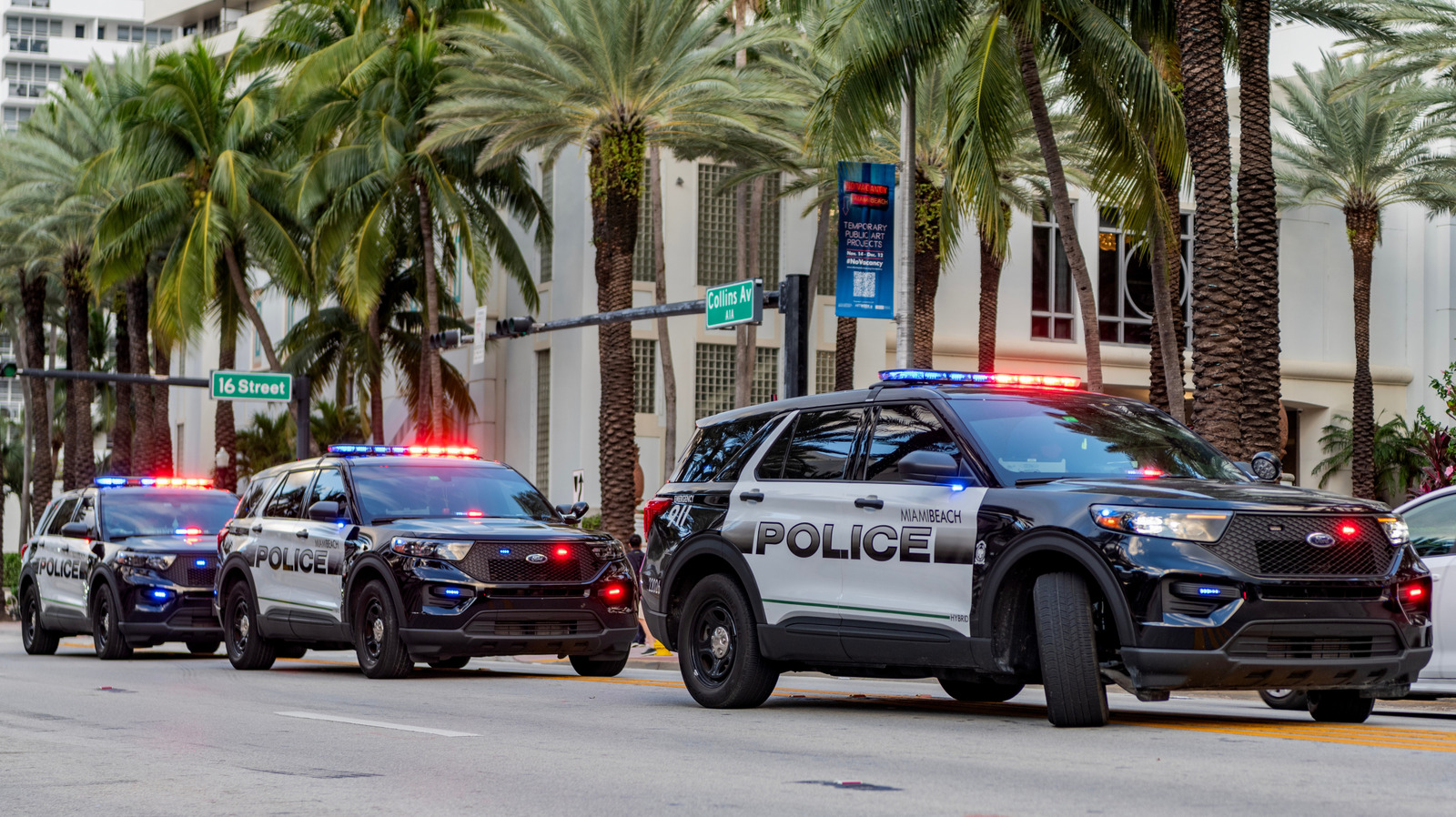 A police interceptor SUV parked on a street in daylight