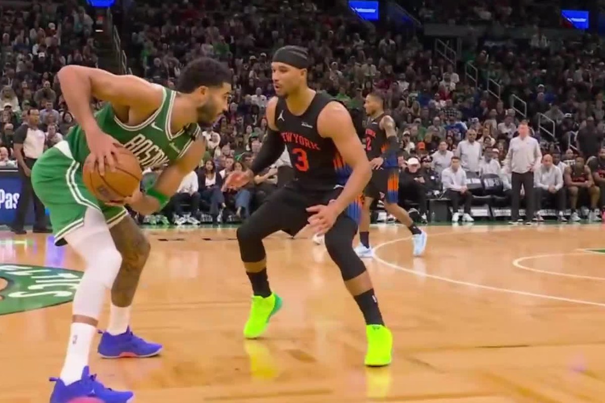 Jayson Tatum with the ball against Josh Hart of the New York Knicks at TD Garden, October 23, 2026