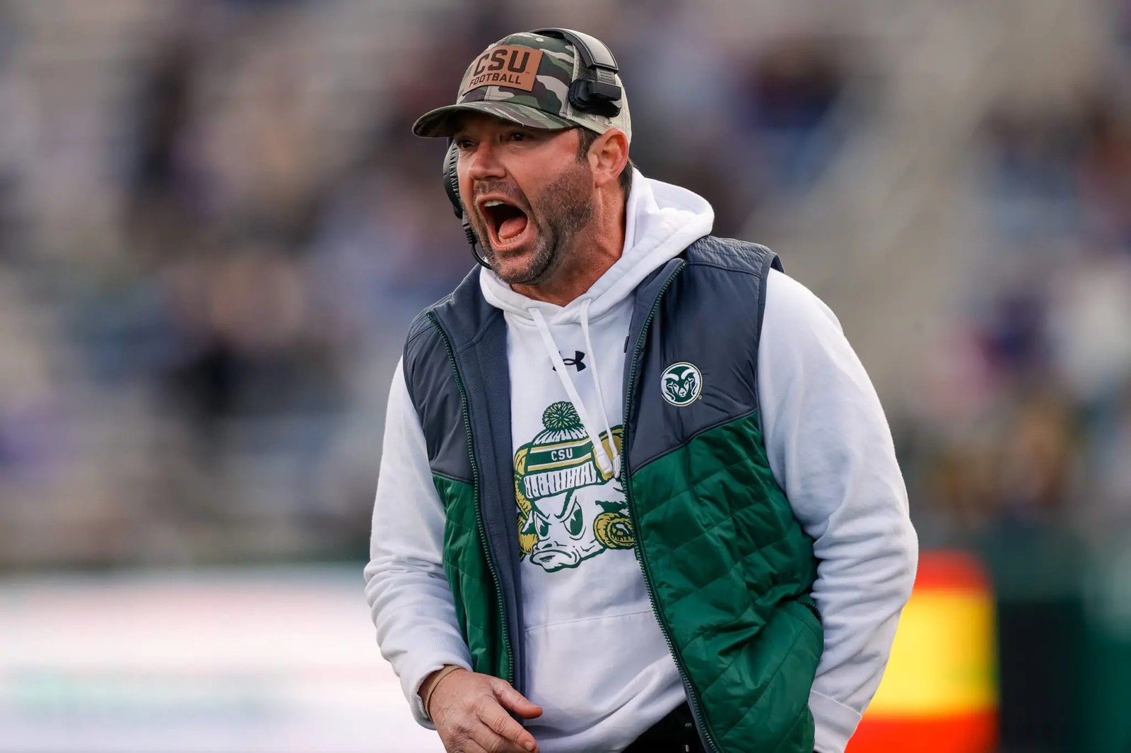 Colorado State head coach Jim Mora on the sideline during a game.