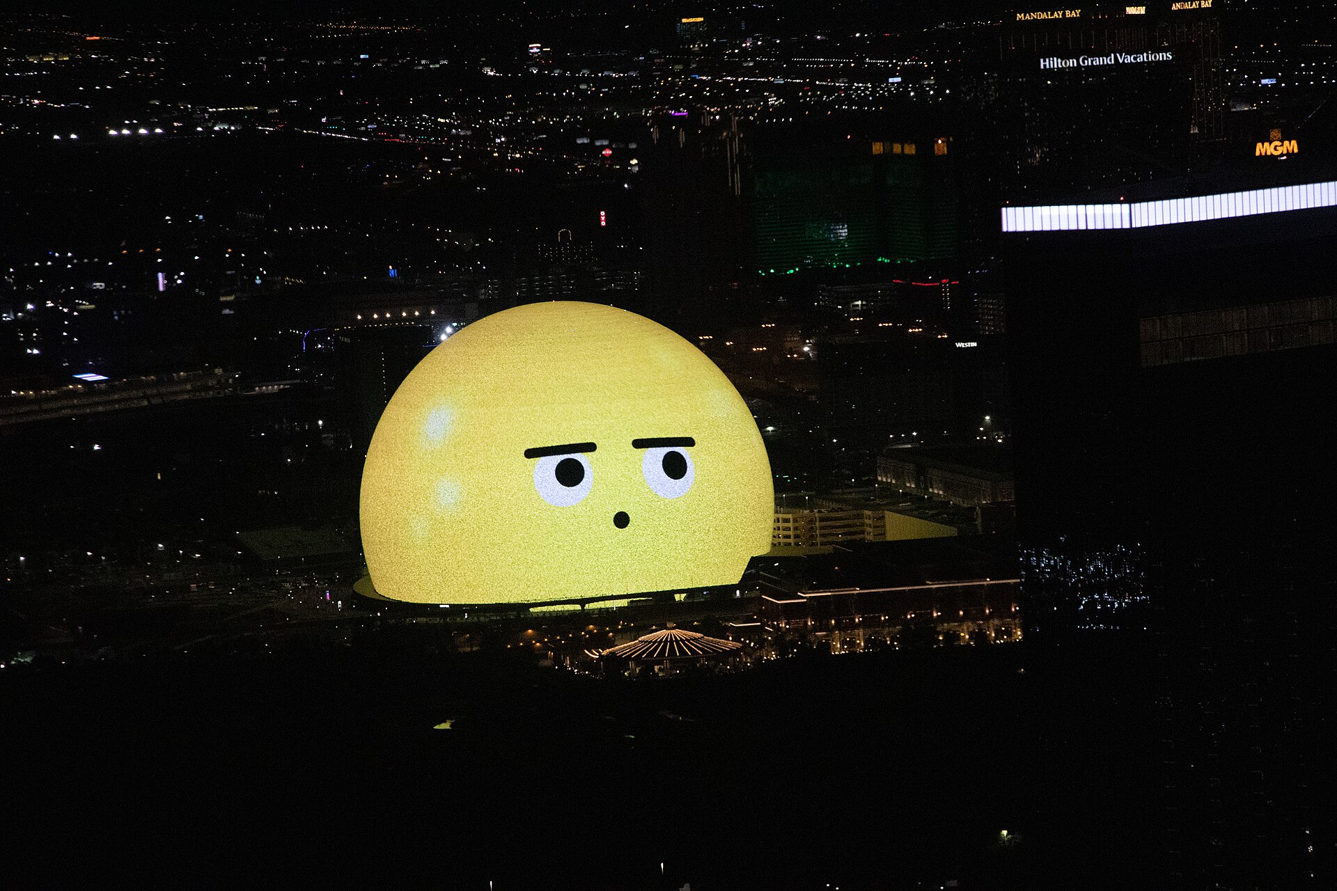 The Sphere in Las Vegas glowing at night