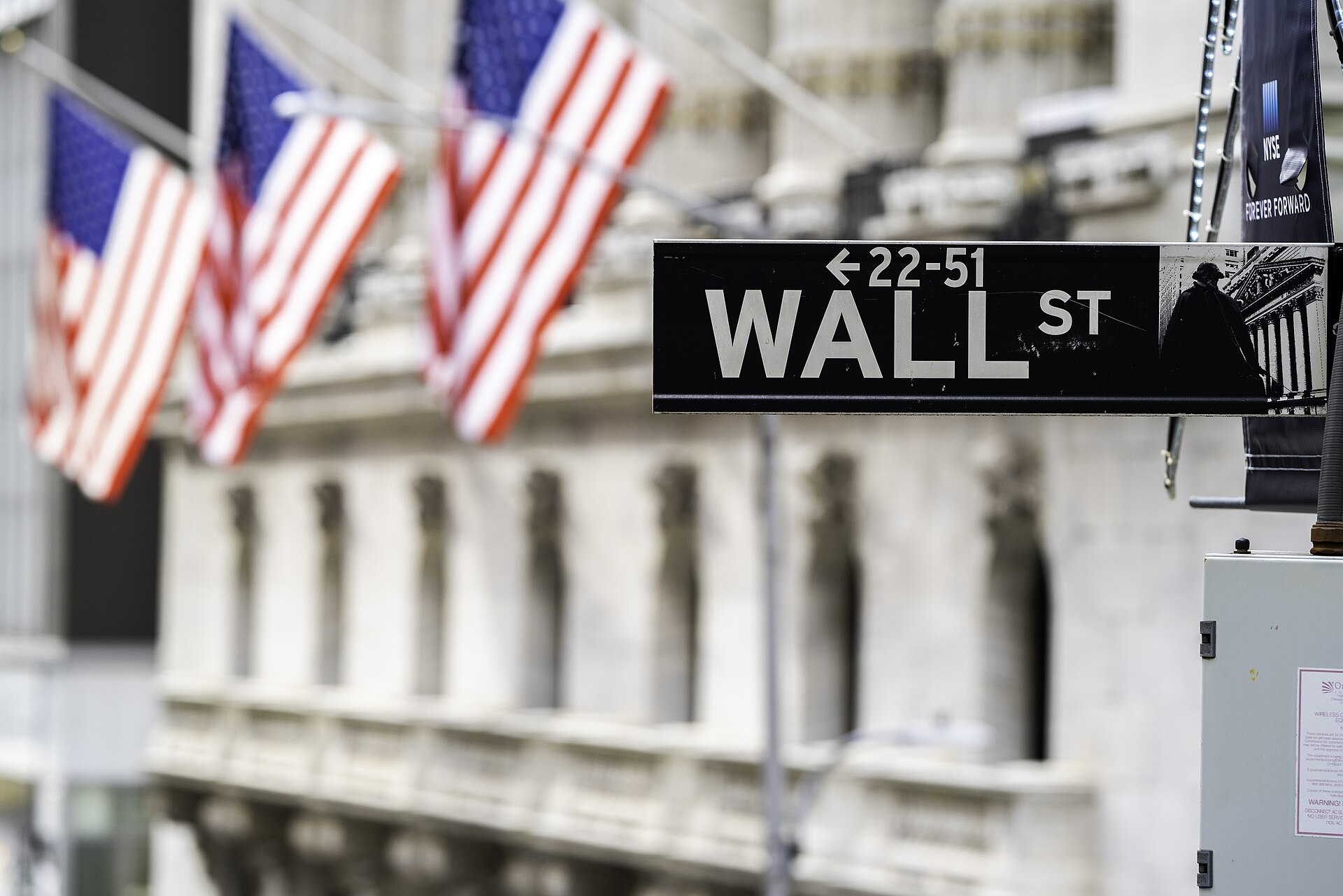 A Wall Street street sign in New York's financial district in daylight (file photo)