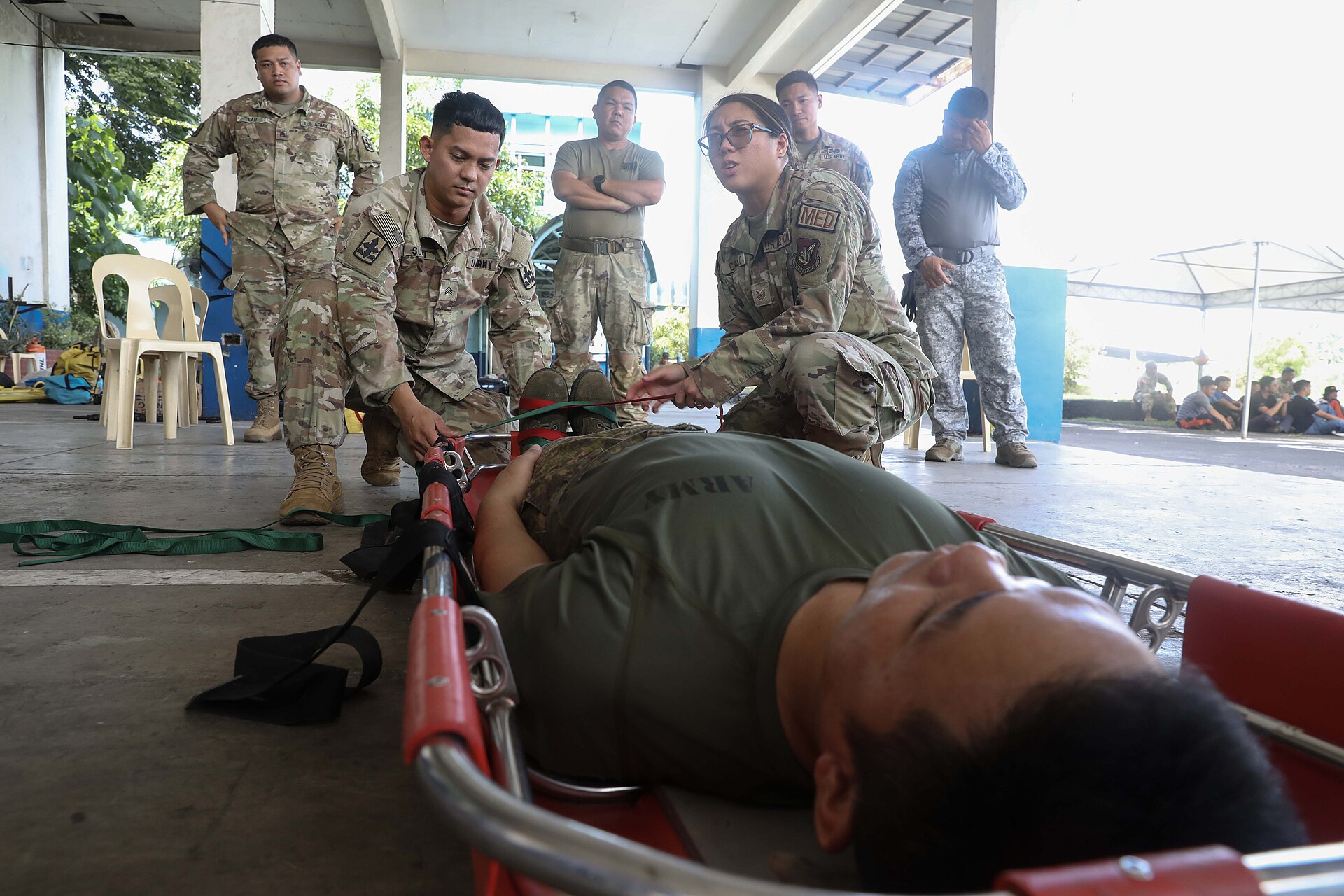 Urban search and rescue specialists during training in bright daylight