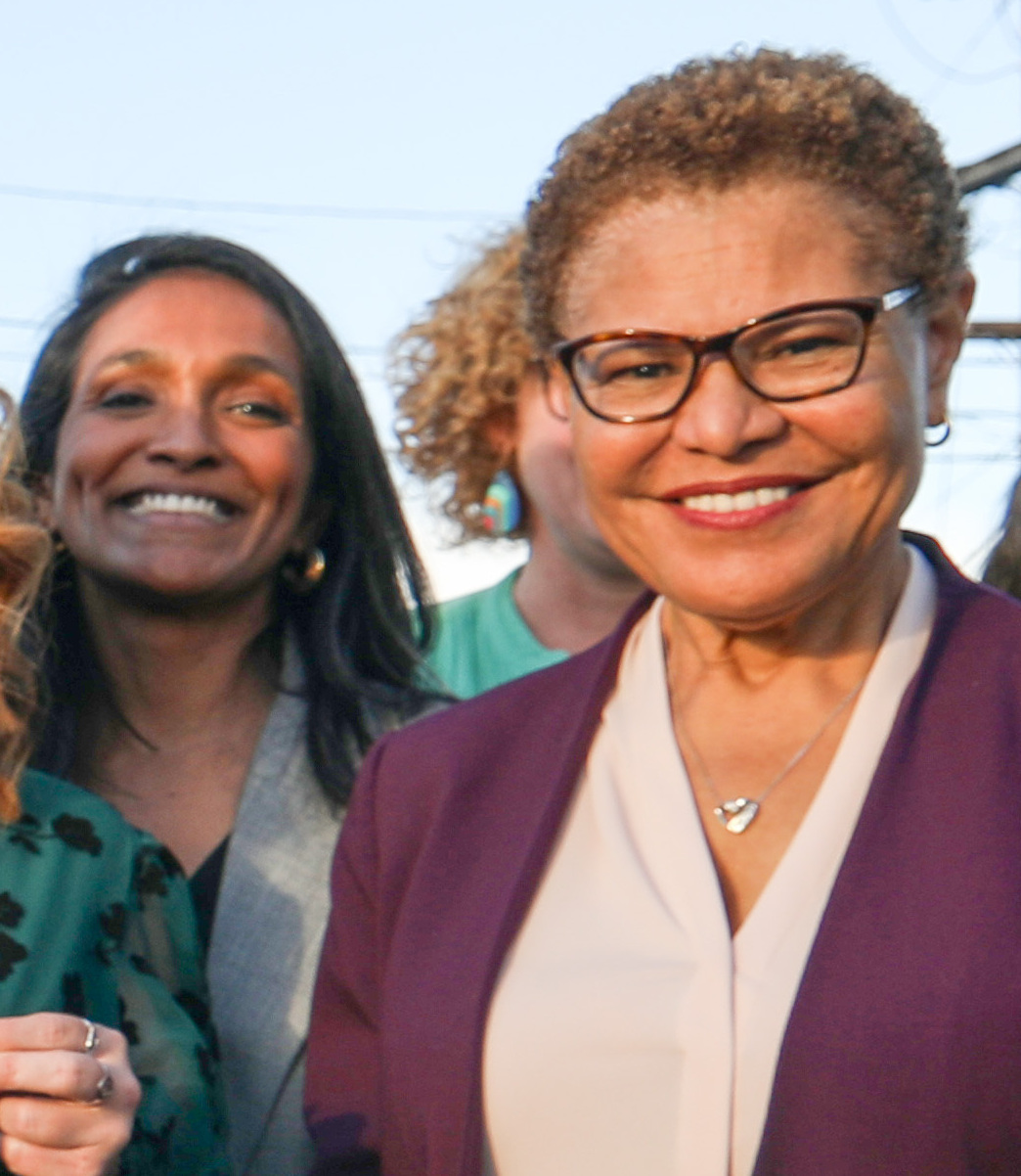 Los Angeles Mayor Karen Bass and Councilmember Nithya Raman together in 2023