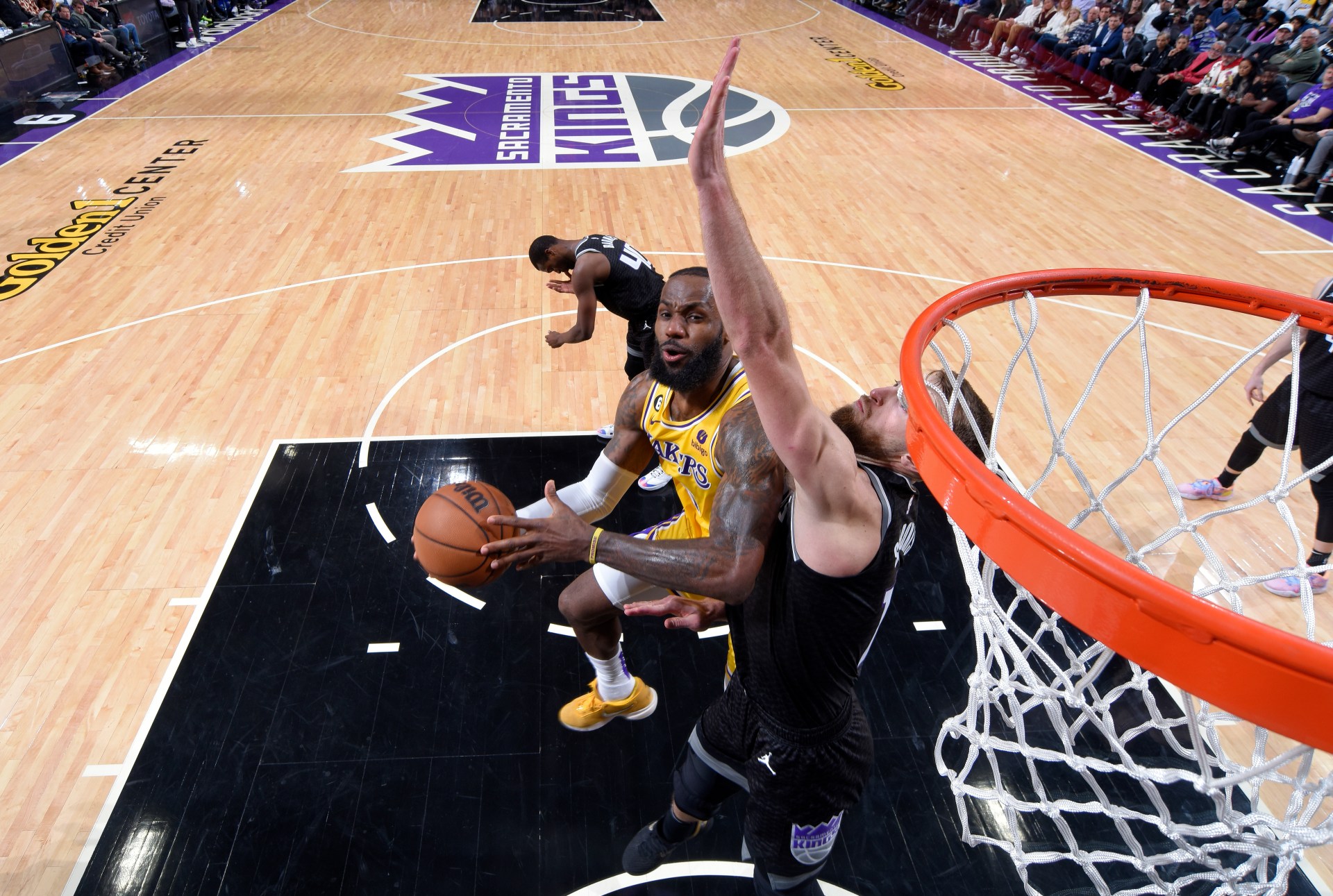 Los Angeles Lakers star LeBron James driving against the Sacramento Kings at Golden 1 Center — the Lakers open their preseason in Sacramento on Monday night.