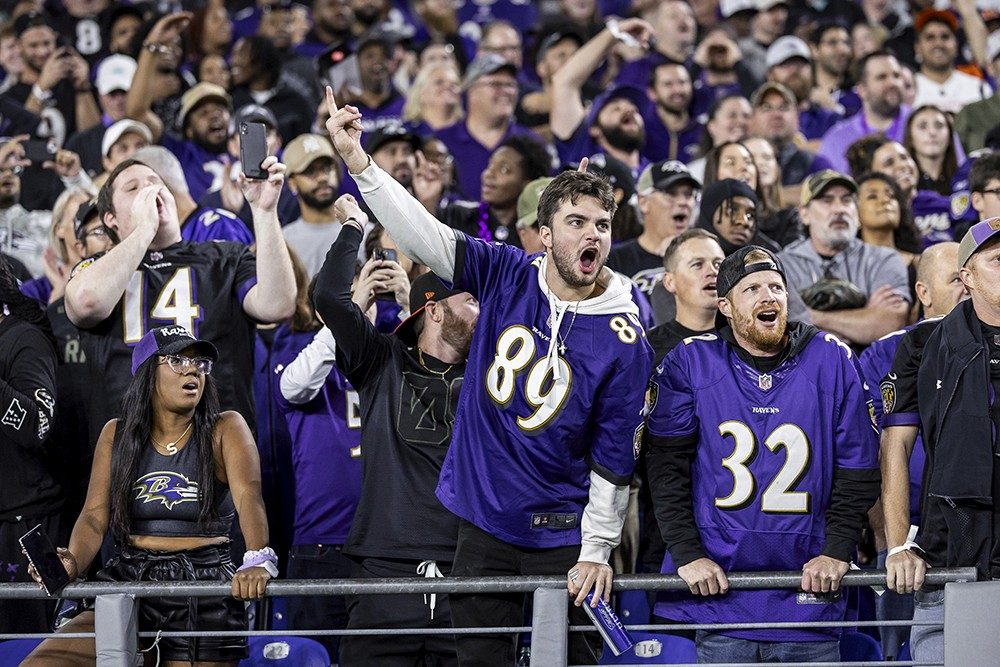 Baltimore Ravens fans cheer at M&T Bank Stadium.