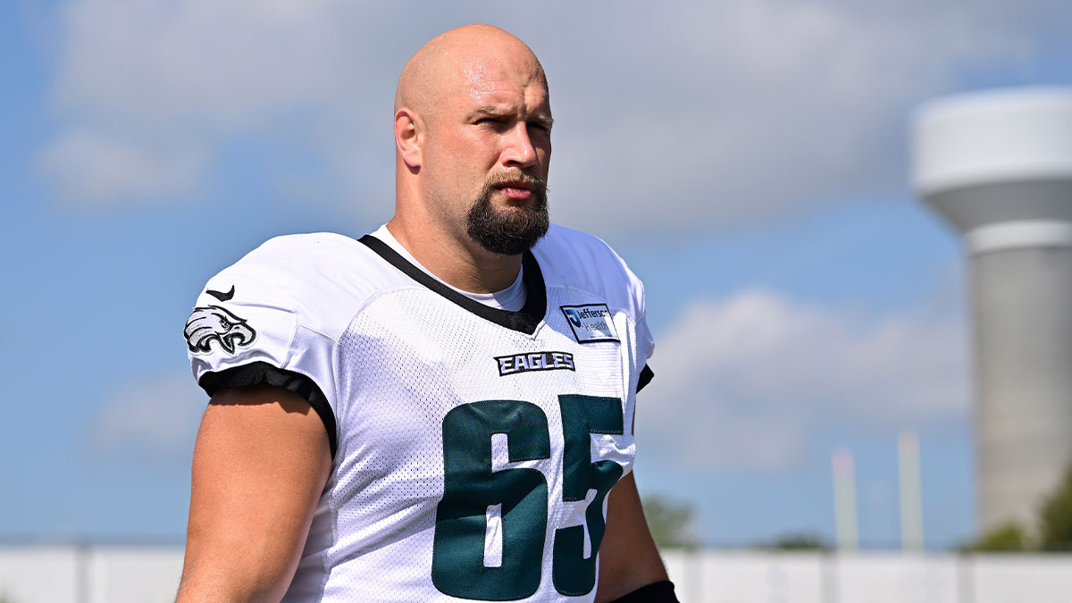 Lane Johnson at Eagles practice. He started all 186 games he played for Philadelphia, regular season and playoffs.