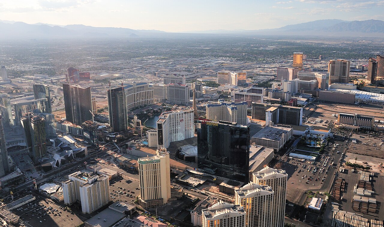 Aerial view of the Las Vegas Strip on a clear day