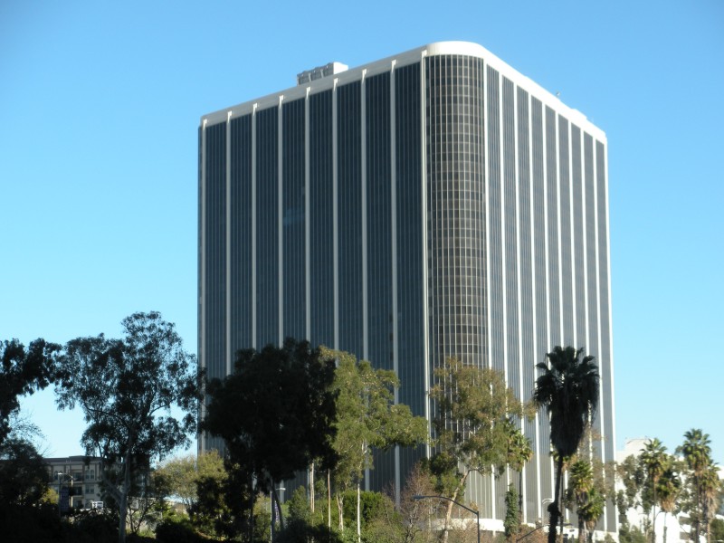 The Los Angeles Unified School District headquarters building on a bright day