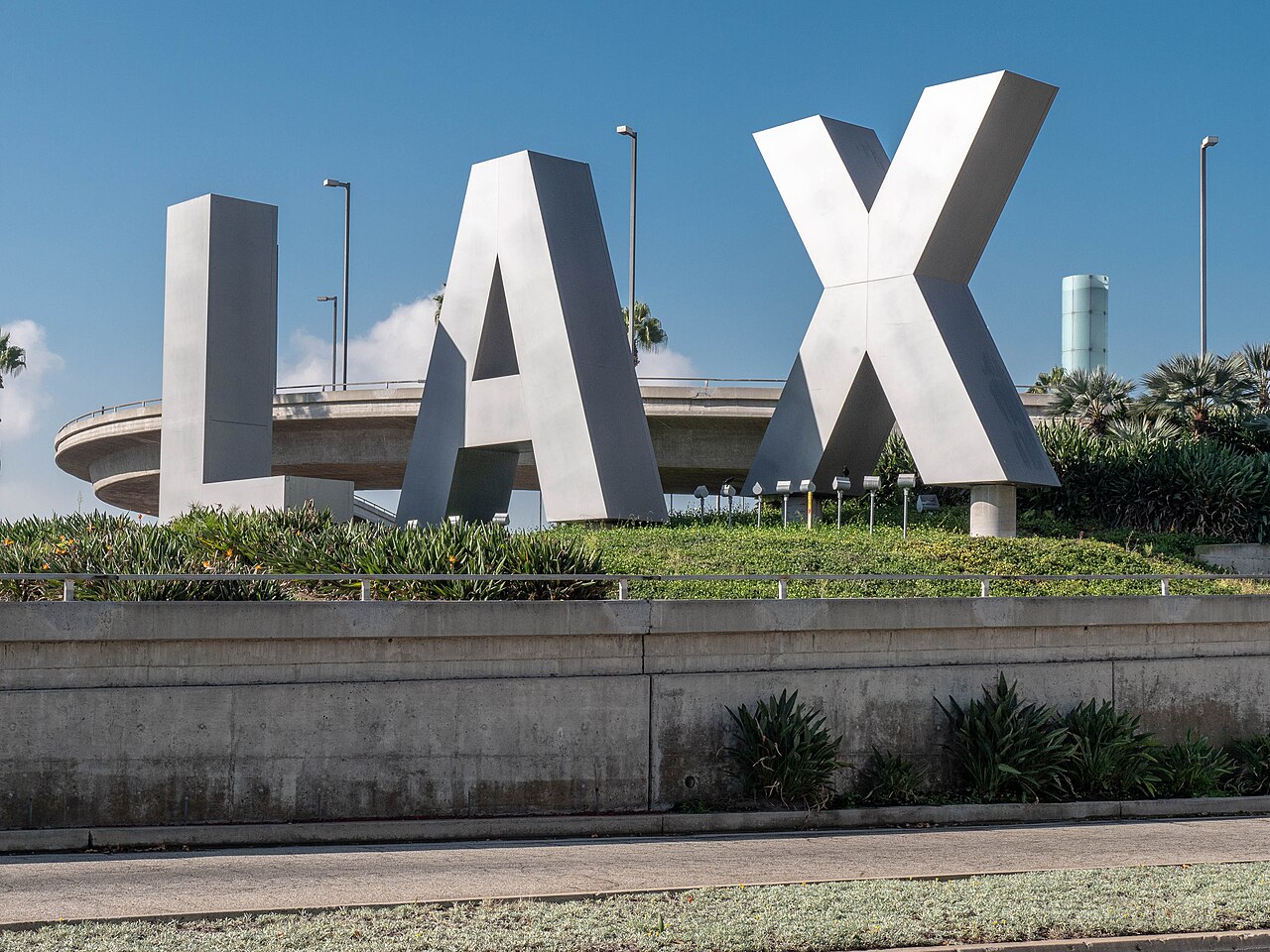 The LAX sign at Los Angeles International Airport.