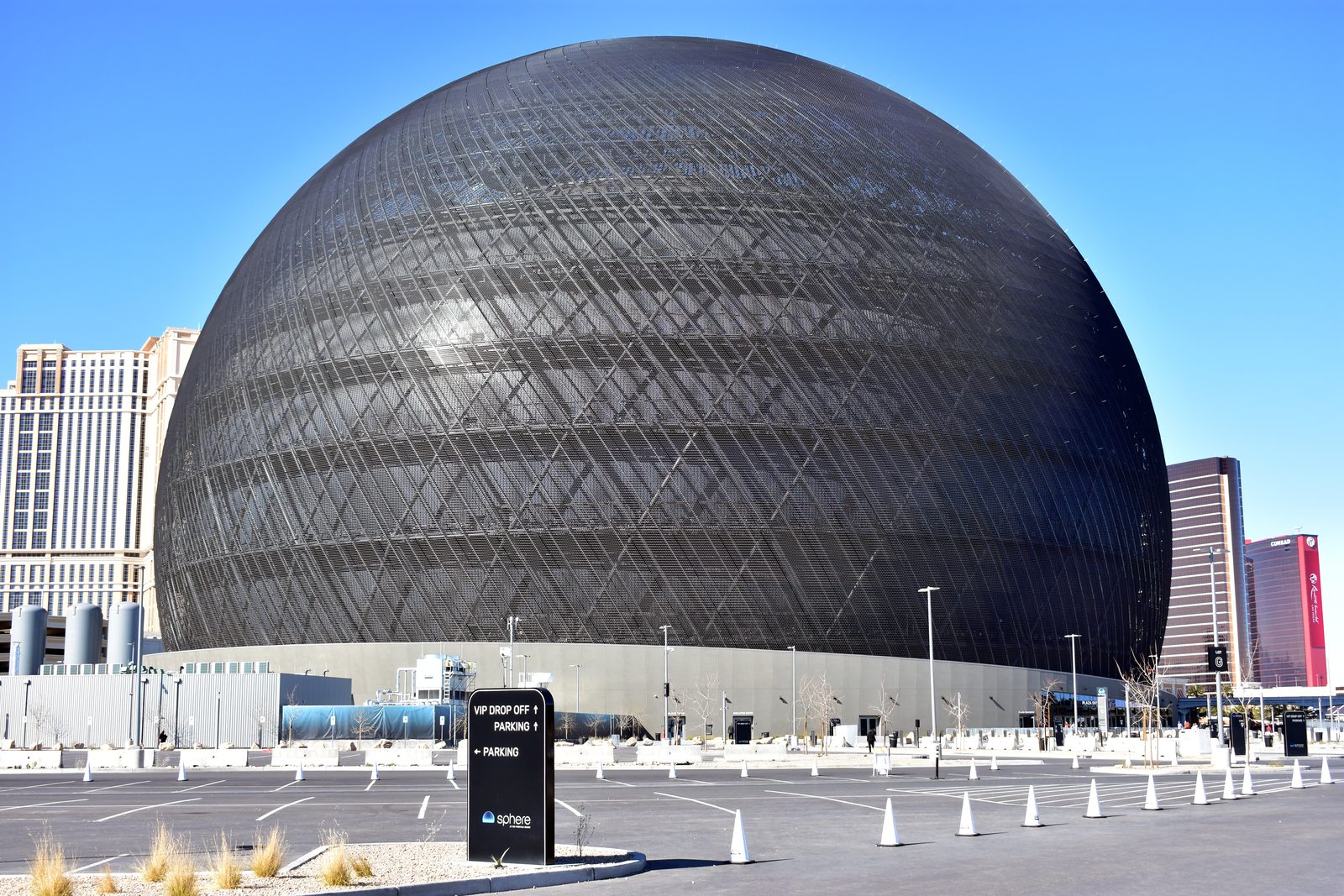 The Sphere and Las Vegas skyline in daylight