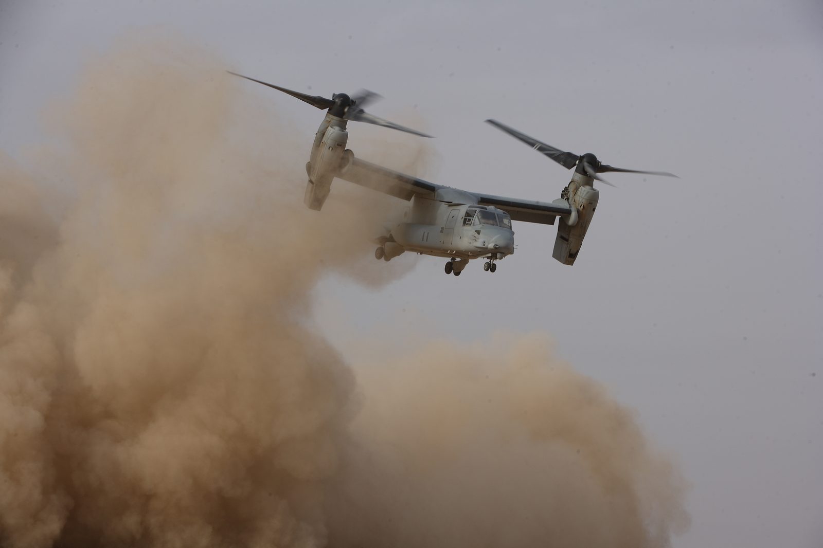 A Marine Corps MV-22 Osprey in flight during a training exercise