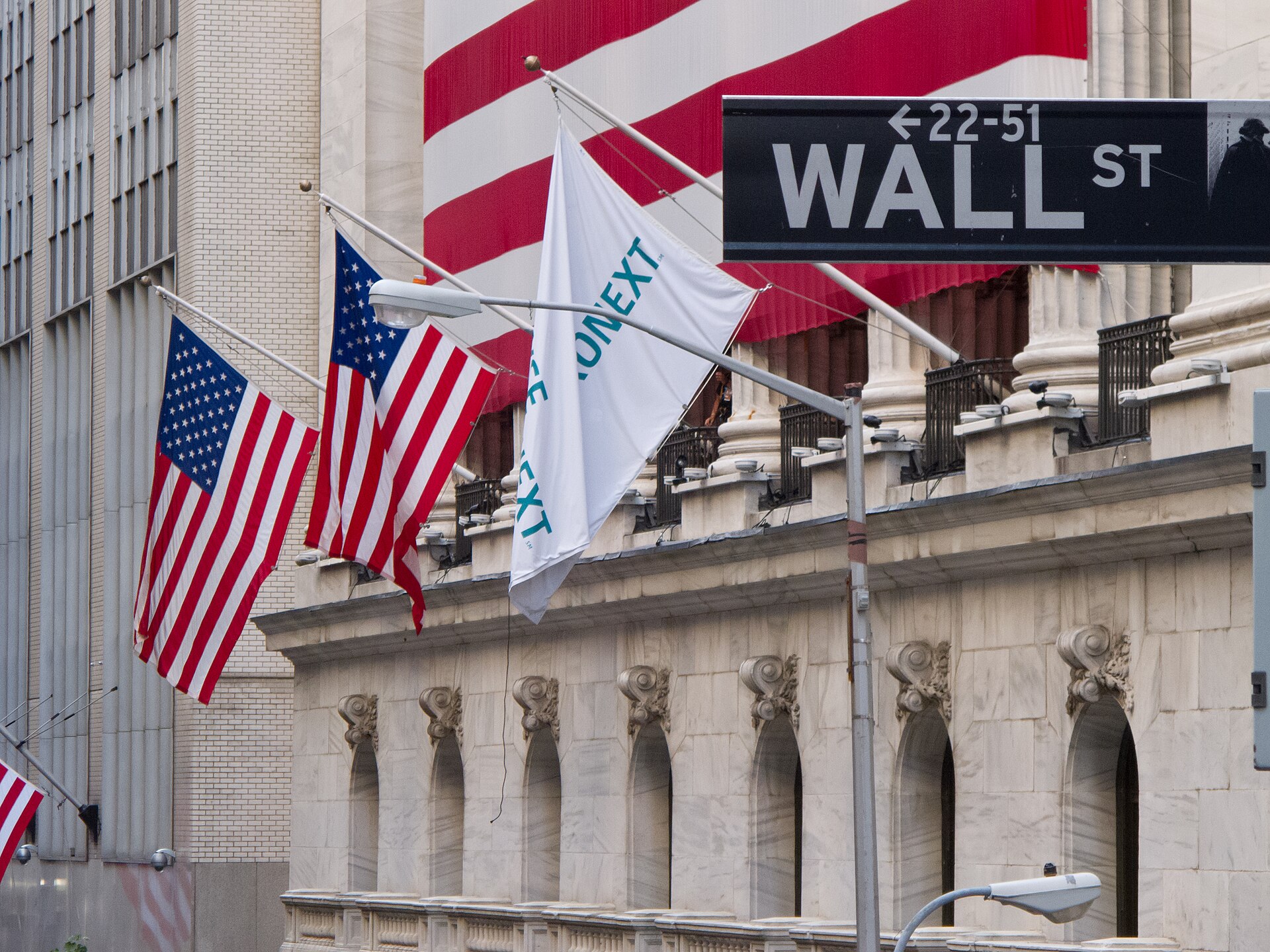 The New York Stock Exchange building on Wall Street (file photo)