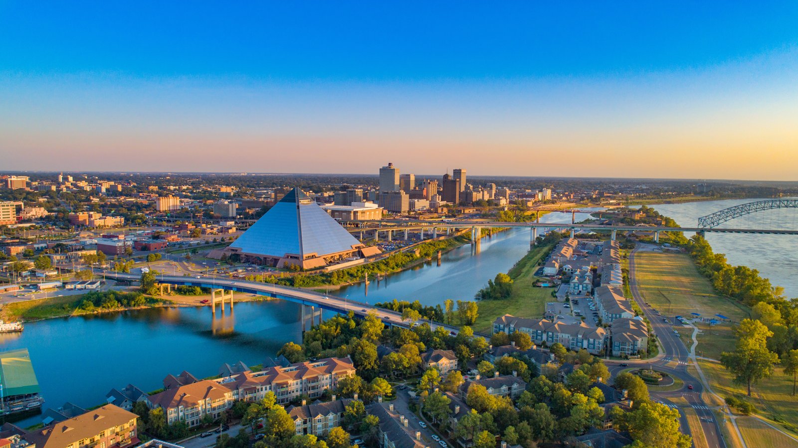 The Memphis skyline along the Mississippi River.