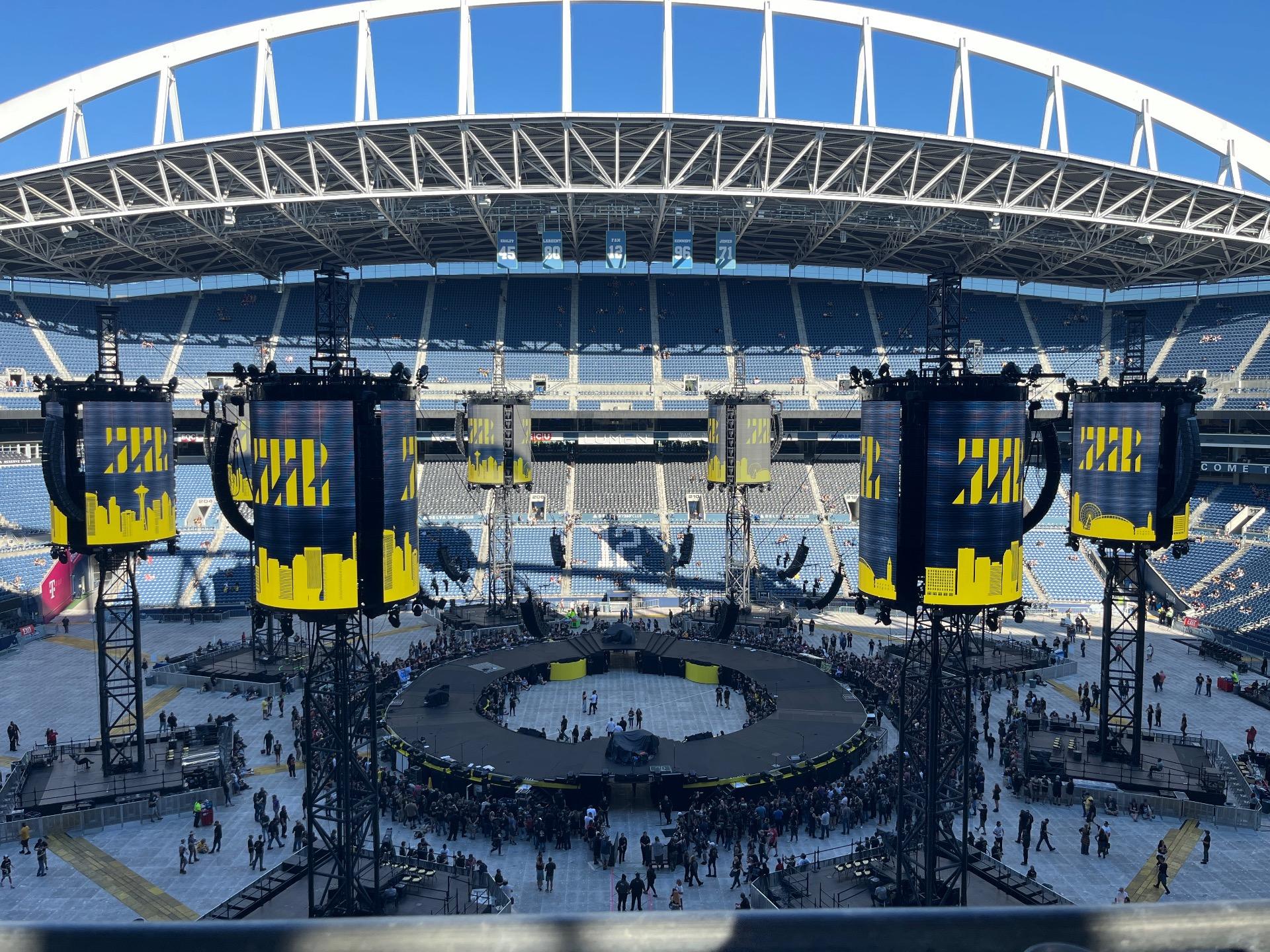 Metallica's massive M72 stage setup in a stadium, showing the scale of the band's production