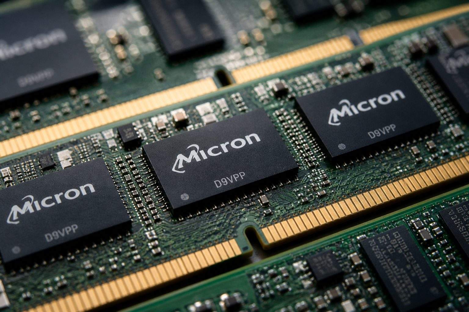 Micron memory chips and modules arranged for product photography