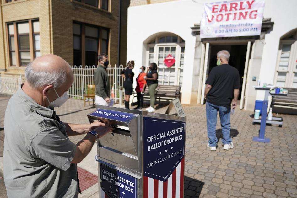 Ballot drop boxes on a sunny street