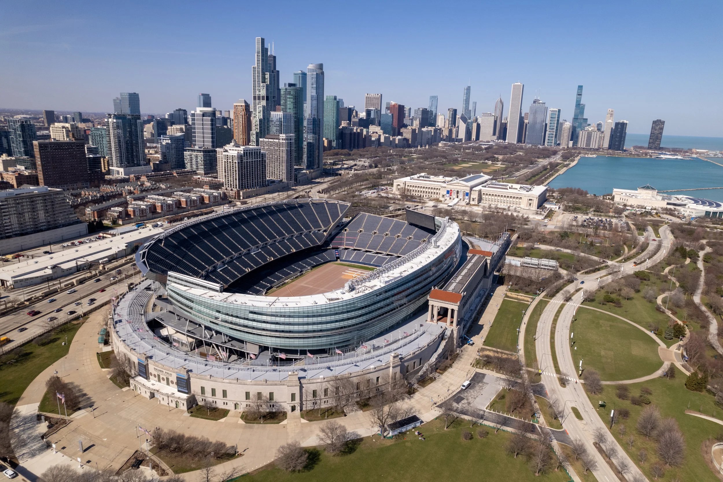 Soldier Field in Chicago, home of the Bears, on a game day