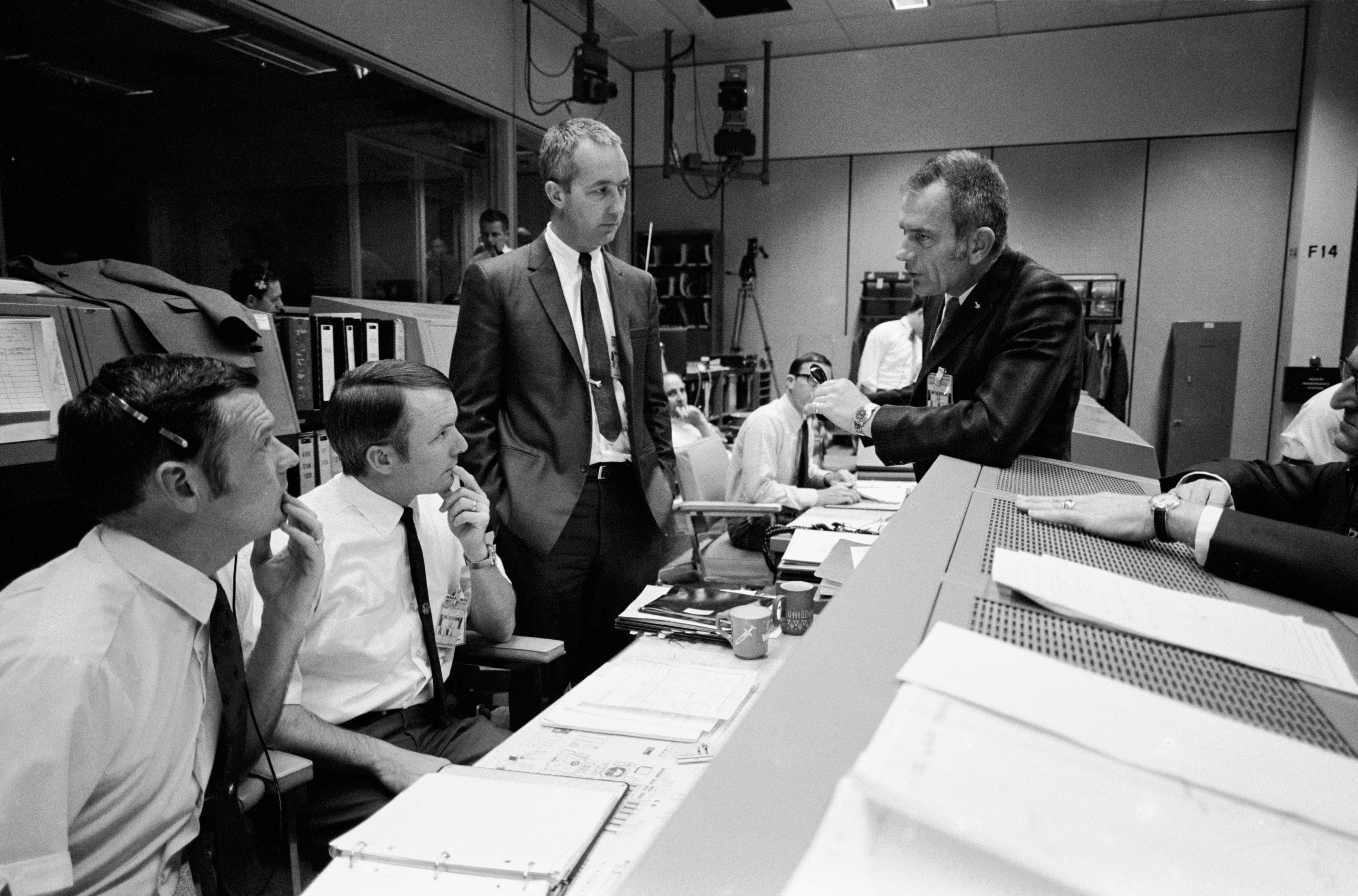 NASA flight controllers in the Mission Operations Control Room during the Apollo 13 mission.