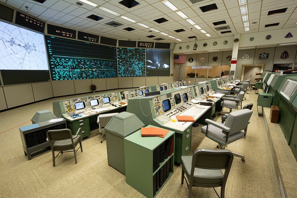 The restored Apollo-era Mission Operations Control Room