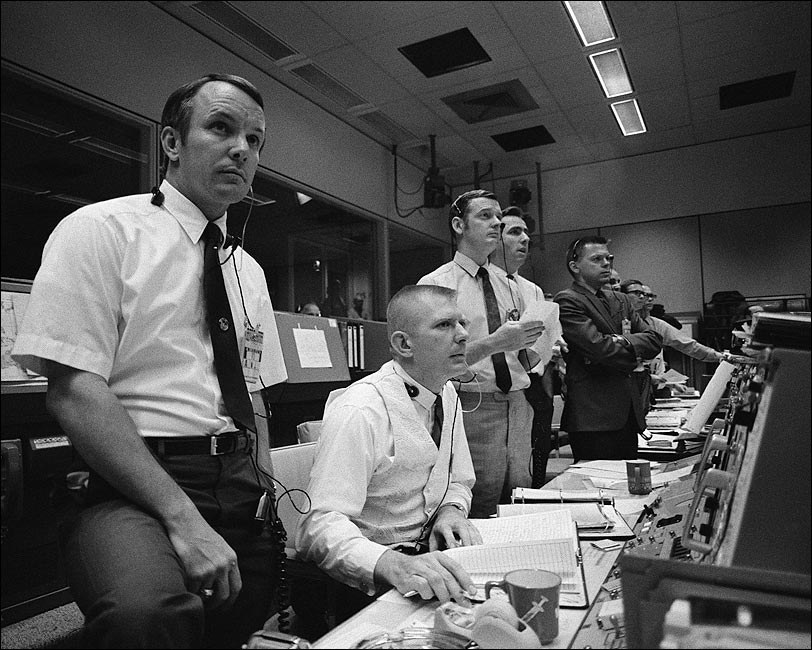 Flight controllers in Mission Control during Apollo 13